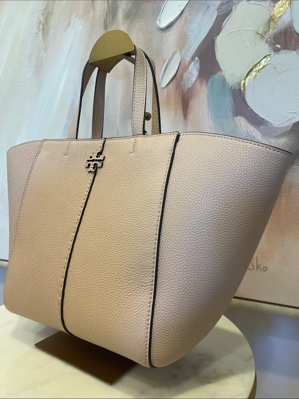 Tory Burch Light Pink McGraw Pebbled Leather Tote